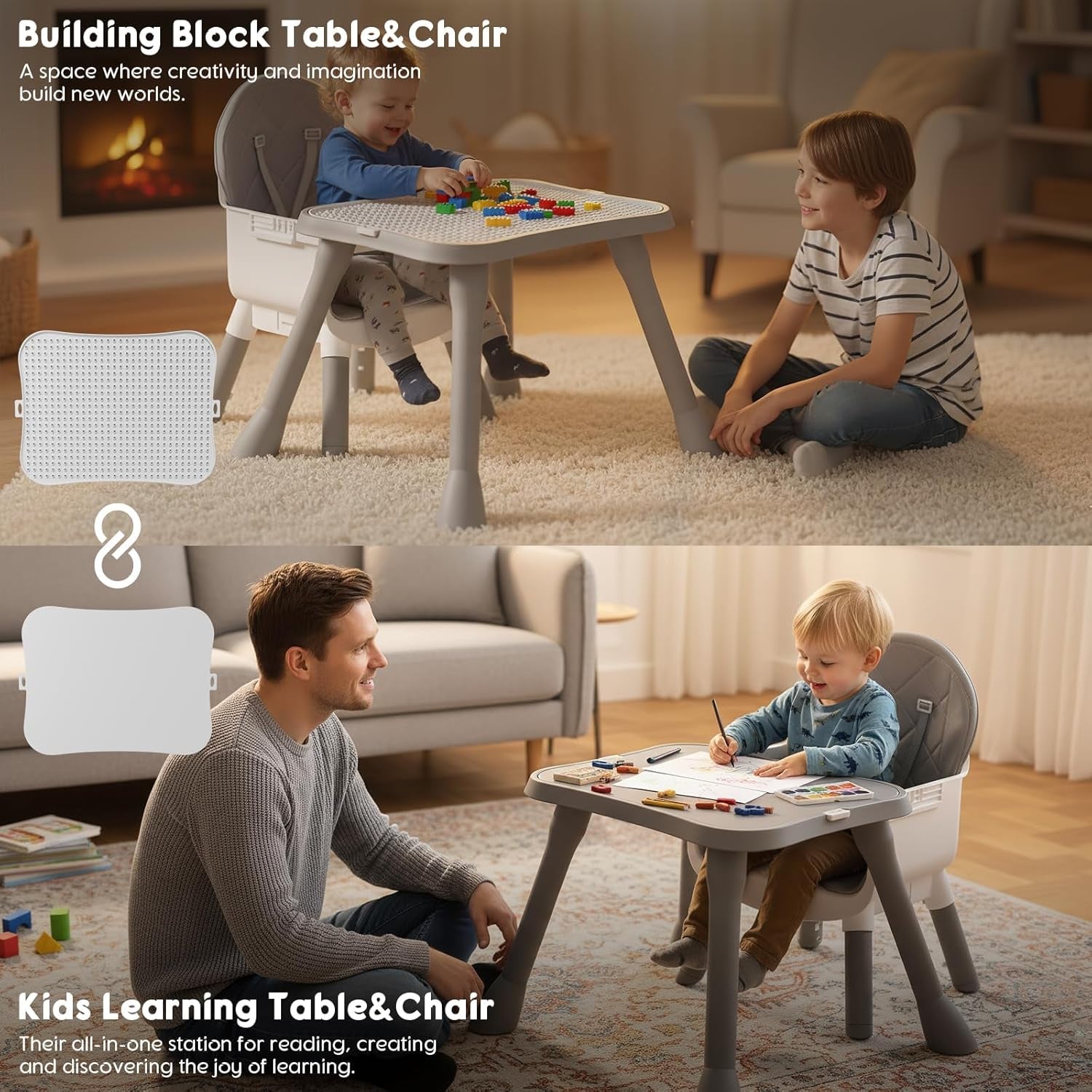 6 in 1 Baby High Chair, Convertible Highchair for Babies and Toddlers (Grey)
